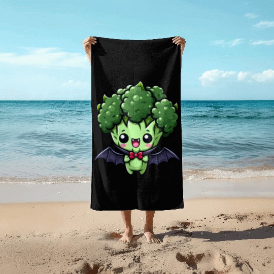 Cute Halloween Broccoli Vampire Cartoon Beach Towels