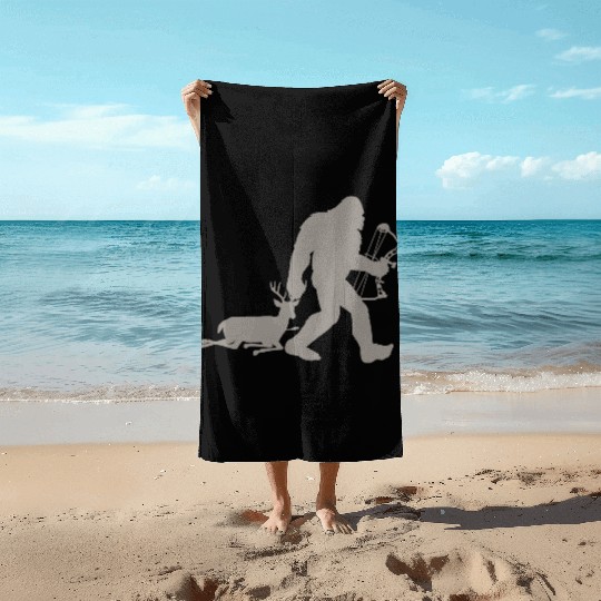 Bigfoot Sasquatch Deer Hunter Beach Towels