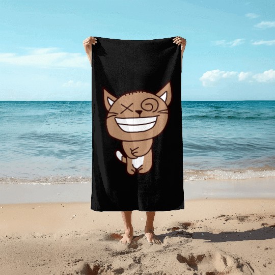 Crazy Cat Weird Funny Eyes Cool Grimace Cartoon Beach Towels