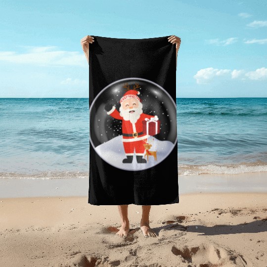 Santa’s Joy: Christmas Snow Globe Beach Towels
