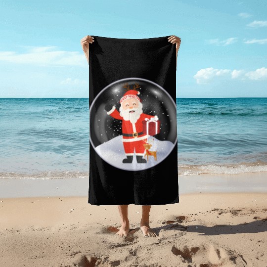 Santa’s Joy: Christmas Snow Globe Beach Towels
