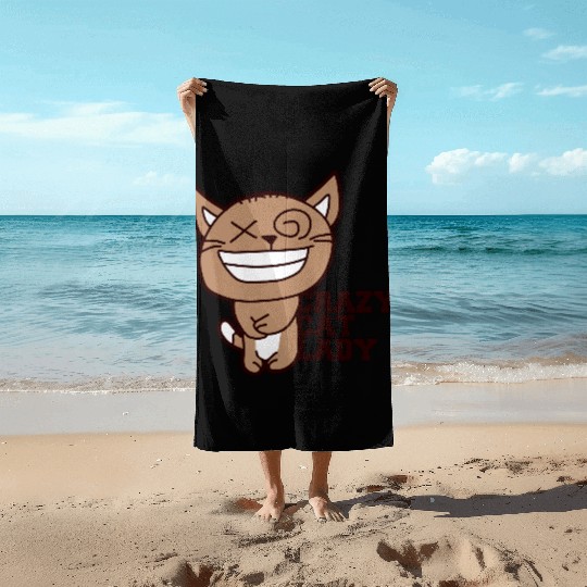 Crazy Cat Lady Text Love Saying Quote Weird Woman Beach Towels