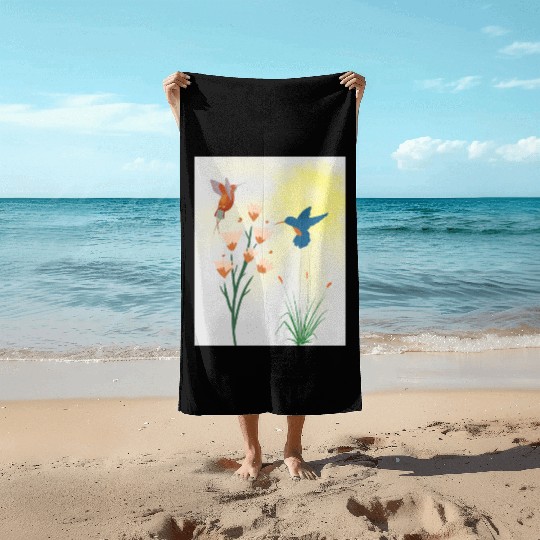 Minimalist Hummingbird and flowers Canvas Print Beach Towels