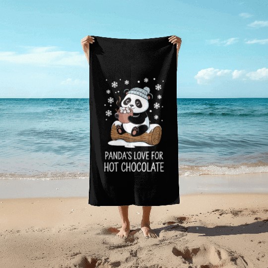 Panda's Love for Hot Chocolate Fun Winter Cozy Beach Towels