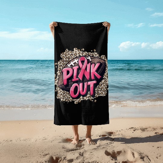 Pink Out Breast Cancer Football Coquette Bow Mom Beach Towels