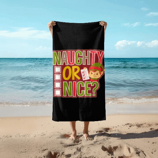 Playful Elf Naughty or Nice Holiday Fun Beach Towels
