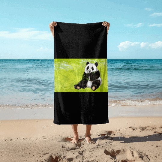 Cute panda bear with bamboo - design for kids Beach Towels