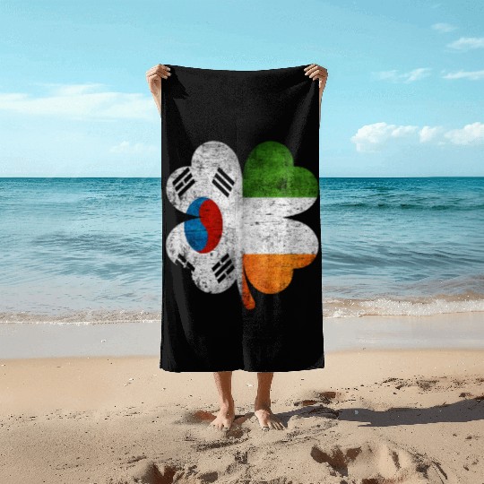 Korean Irish Shamrock South Korea Ireland Flag Beach Towels