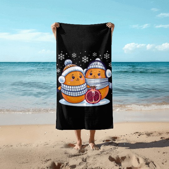 Cozy Winter Fruits: Oranges & Pomegranate Beach Towels