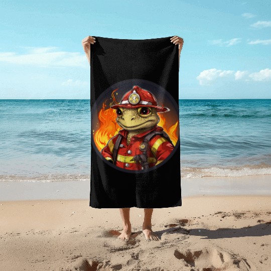 Frog Firefighter Beach Towels