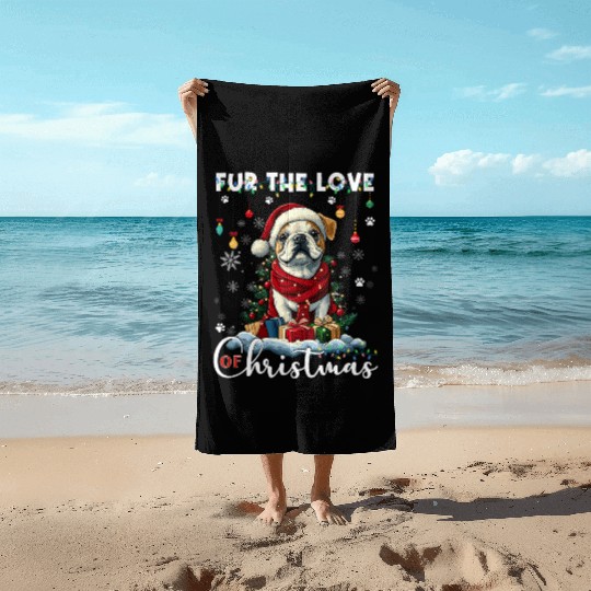 French Bulldog Christmas Tree Decoration Dog Lover Beach Towels
