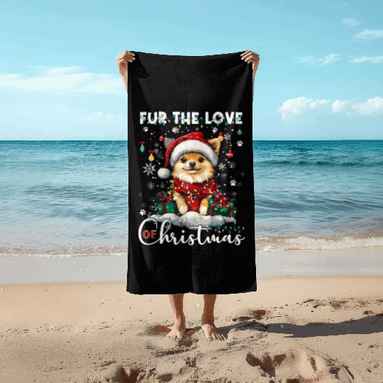 Pomeranian Christmas Tree Decorations Dog Lover Beach Towels