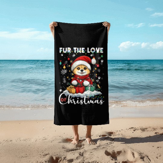 Pomeranian Christmas Tree Decorations Dog Lover Beach Towels