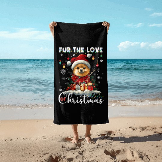 Pomeranian Christmas Tree Decorations Dog Lover Beach Towels