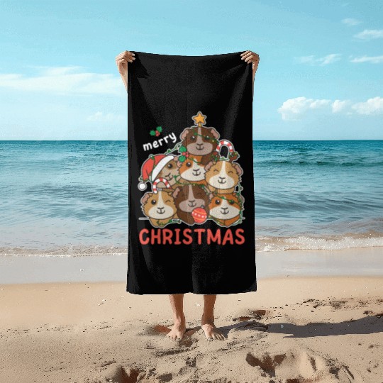 Guinea Pig Christmas Tree Merry Christmas Beach Towels