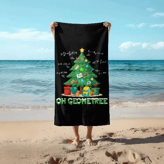 Christmas Math Teacher Oh Geometree Beach Towels