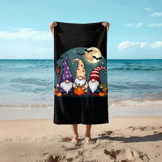 Happy Hallothanksmas Gnomes Celebration with Bats Beach Towels