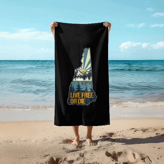 Live Free or Die Retro New Hampshire Nature Beach Towels
