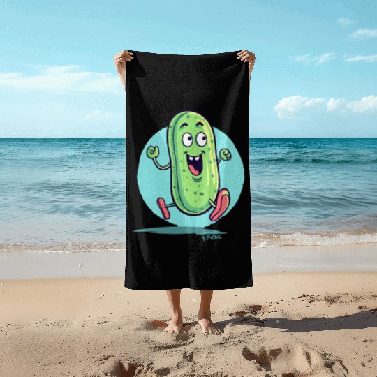 A Happy Running Pickle Beach Towels