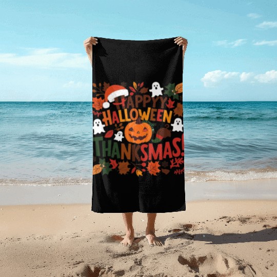 Happy Halloween Thanksmas Beach Towels