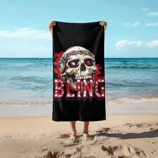 Diamond and Ruby Bling Skull Beach Towels