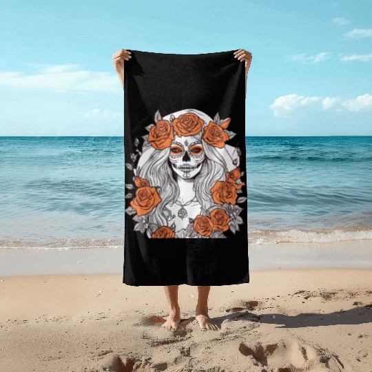 Sugar Skull Rose Queen Beach Towels