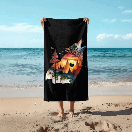 Vintage Wolf Moon Graphic Beach Towels – Retro 90s
