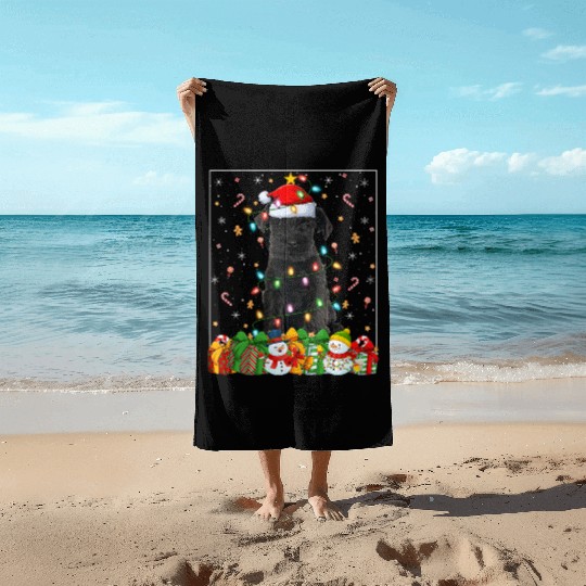 Miniature Schnauzer Dog Christmas Lights Beach Towels
