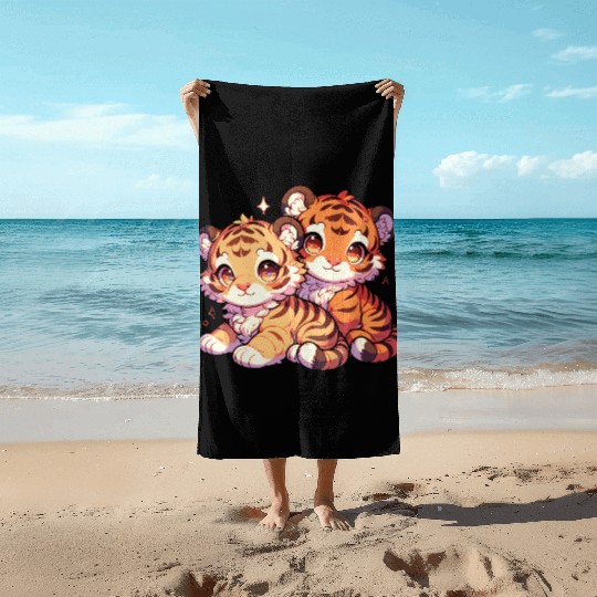 Adorable Baby Tiger Cubs Artwork - Cute and Beach Towels