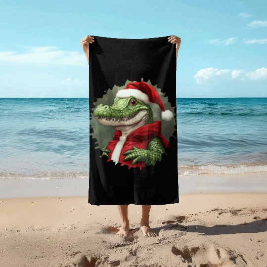 Crocodile Santa Claus Beach Towels