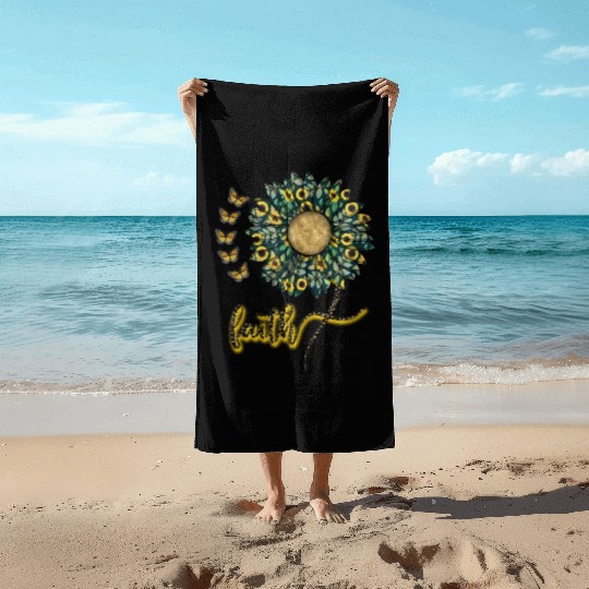 Faith inspired sunflower design Beach Towels