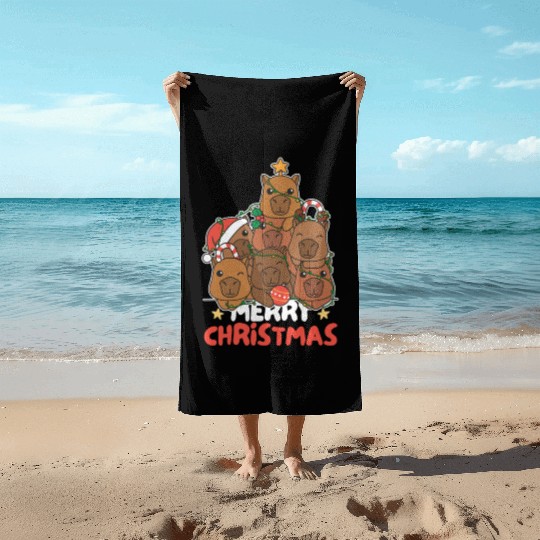 Capybara Christmas Tree Merry Christmas Beach Towels