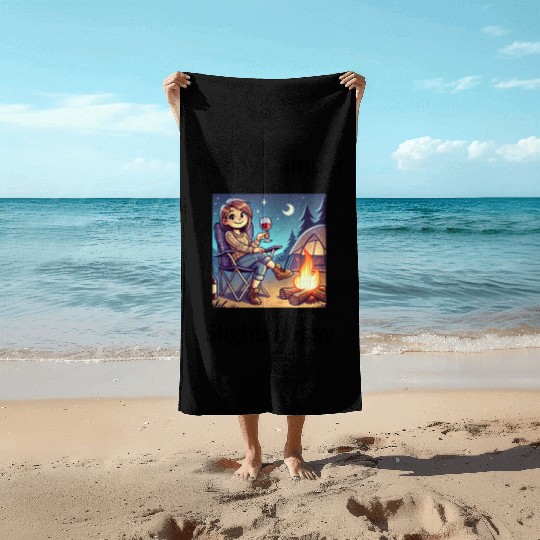 Happy camper slightly tipsy design Beach Towels