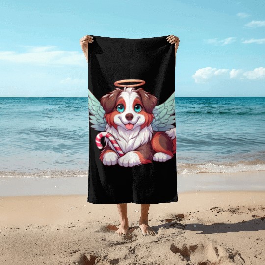 Cute Christmas Dog Australian Shepherd Beach Towels