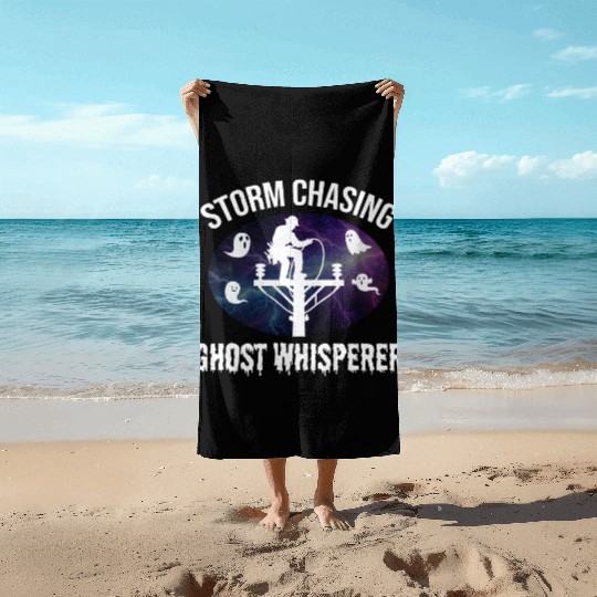 Storm Chasing Ghost Whisperer – Lineman Halloween Beach Towels
