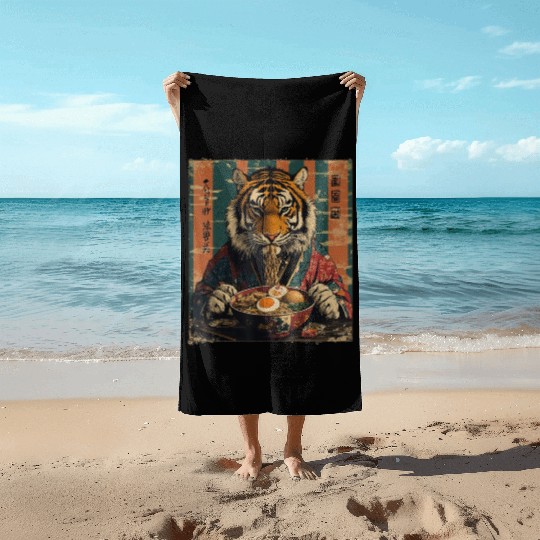 Japan Ramen Noodles Tiger Aesthetic Otakus Ramen Beach Towels