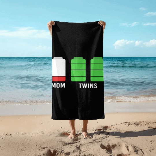 Funny Birthday Mama Twin Mom Low Battery Beach Towels