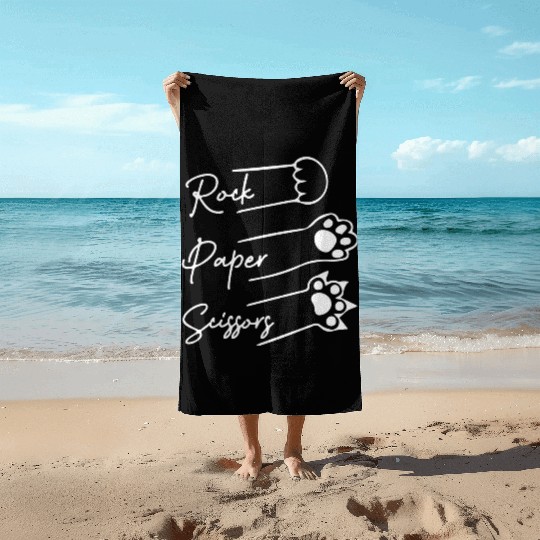 Rock Paper Scissors Cute cat lover Beach Towels