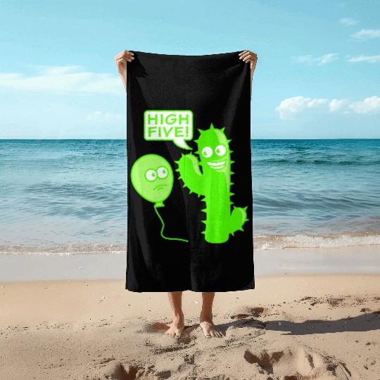 Cactus Balloon High Five Greeting Spikes Funny Fun Beach Towels