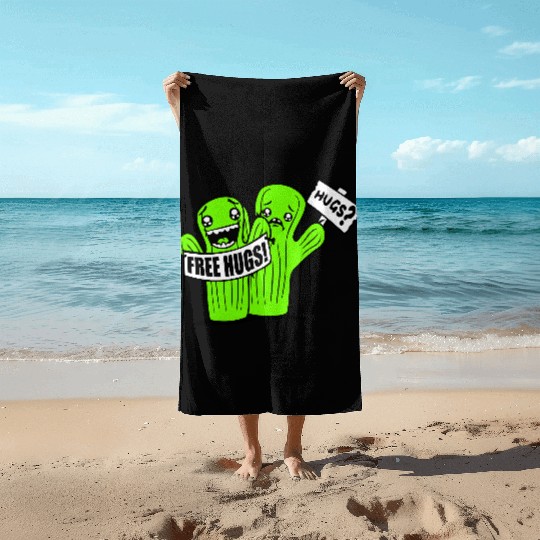 Free Hugs Signs Cactus Sad Face Two Cacti Friends Beach Towels