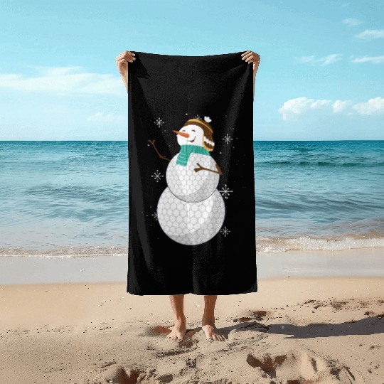 Snowman with Golf Ball Body and Winter Charm Beach Towels