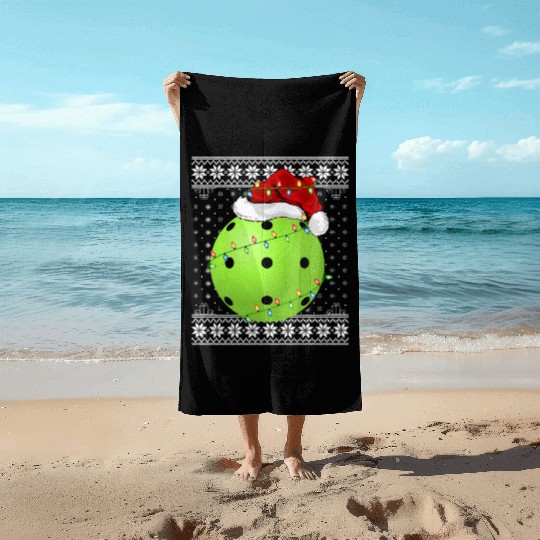 Pickleball Player Ugly Christmas Beach Towels