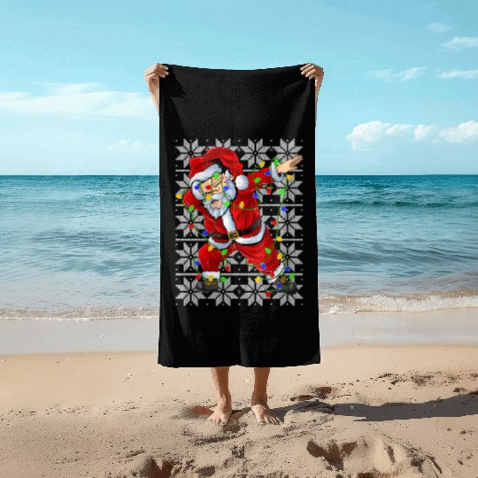Dabbing Santa Christmas Lights Beach Towels
