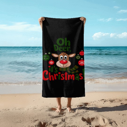 Christmas Reindeer with Festive Ornaments Beach Towels