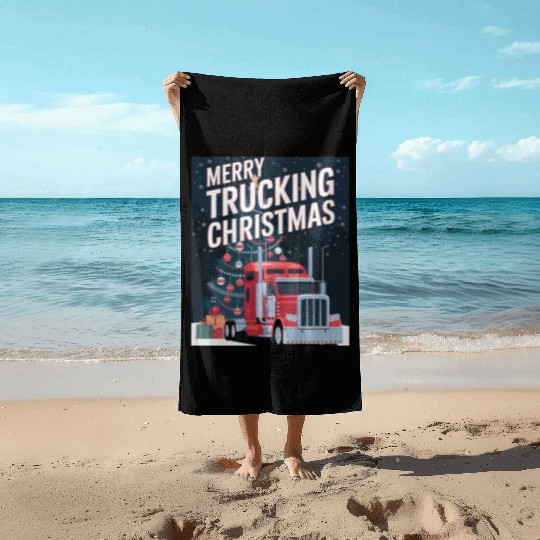 Merry Trucking Christmas Festive Holiday celebrate Beach Towels