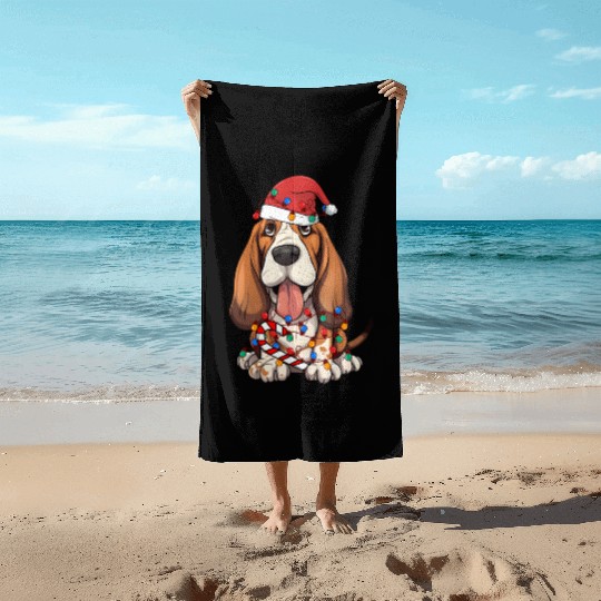 Basset Hound Santa Christmas Lights Dog Lover Beach Towels