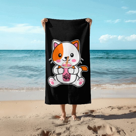 strawberry cat Beach Towels