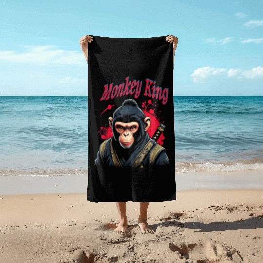 Monkey King Warrior – Bold Samurai Ape Artwork Beach Towels