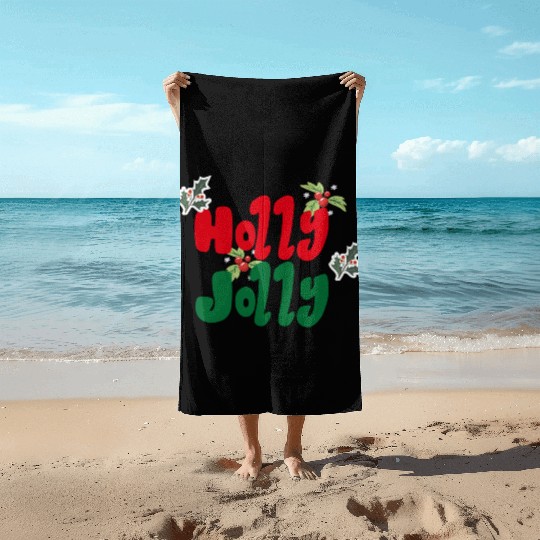 holly jolly Christmas Beach Towels