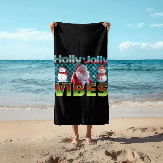 Holly Jolly Vibes Christmas Design Beach Towels